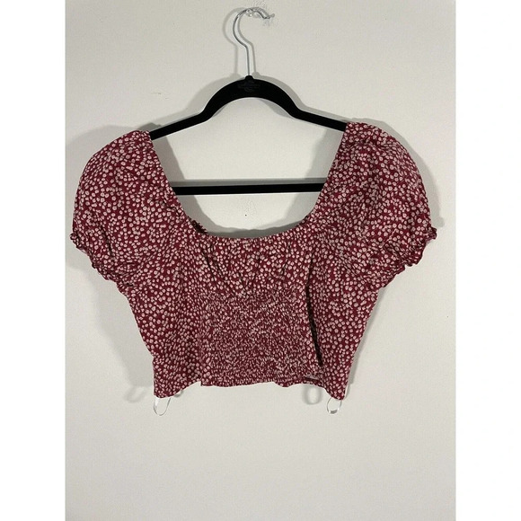 Princess Polly Red Floral‎ Laura Crop Top Button Up Puff Sleeve Shirt - Picture 6 of 7